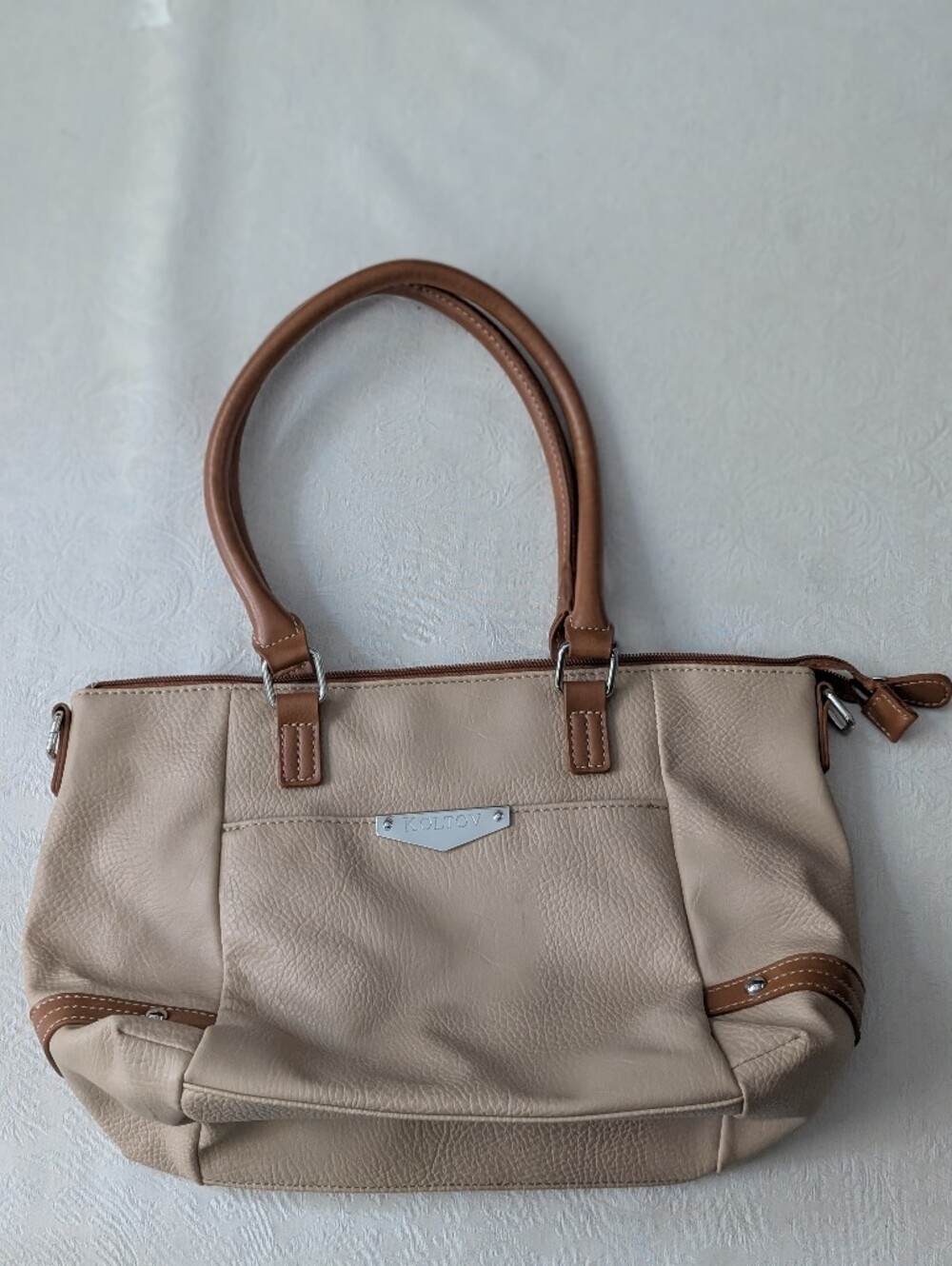 Koltov Beige and Brown Double-Handle Shoulder Bag